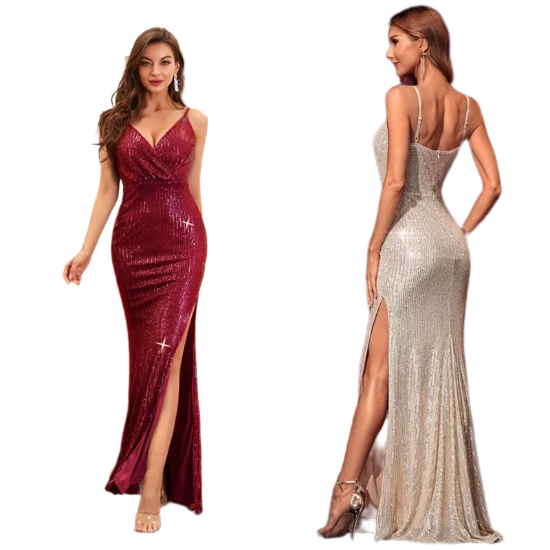 Womens Sequin Mermaid Evening Dress Slim Fit Formal Prom Party Gown