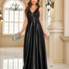 Deep-V Sleeveless Sequin Elegant Evening Gown Bridesmaid Plus Size