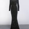 Long Sleeve Sequin Stretch Velvet Mermaid Evening Dress