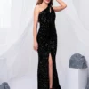 Sequin One Shoulder Cutout Slit Mermaid Party Dress