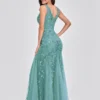Elegant Deep V-Neck Evening Dress Gown with Embroidered Sequins