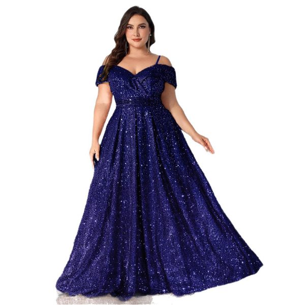 Plus Size Velvet Sequin Spaghetti Strap Evening Gown 2025 Summer Slimming Dress