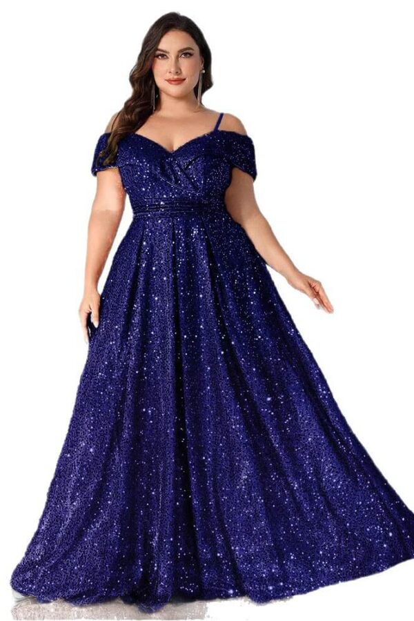 Plus Size Velvet Sequin Spaghetti Strap Evening Gown 2025 Summer Slimming Dress