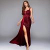 Elegant Sequin V-Neck Spaghetti Strap High Waist High Slit Mermaid Long Prom Dress