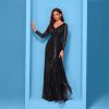 Sequin Long Sleeve V-Neck Elegant Maxi Evening Gown Women Dress