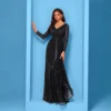 Sequin Long Sleeve V-Neck Elegant Maxi Evening Gown Women Dress