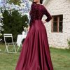 Plus Size V-neck Sequin Dress Velvet Long Sleeve Evening Gown