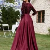 Plus Size V-neck Sequin Dress Velvet Long Sleeve Evening Gown