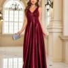 Deep-V Sleeveless Sequin Elegant Evening Gown Bridesmaid Plus Size