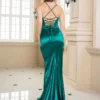 Satin Spaghetti Strap Ruched Mermaid Slit Evening Dress
