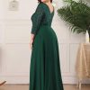 Plus Size Sequin Evening Dress Deep V-Neck 3/4 Sleeve Floor-Length Party Gown
