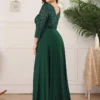 Plus Size Sequin Evening Dress Deep V-Neck 3/4 Sleeve Floor-Length Party Gown