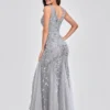 Elegant Deep V-Neck Evening Dress Gown with Embroidered Sequins