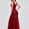 Elegant Deep V-Neck Evening Dress Gown with Embroidered Sequins