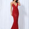 Sequin Evening Dress Women Spaghetti Strap V-Neck Backless Mermaid Gown