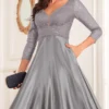 Sequin V-Neck Long Sleeve Satin Evening Gown Plus Size