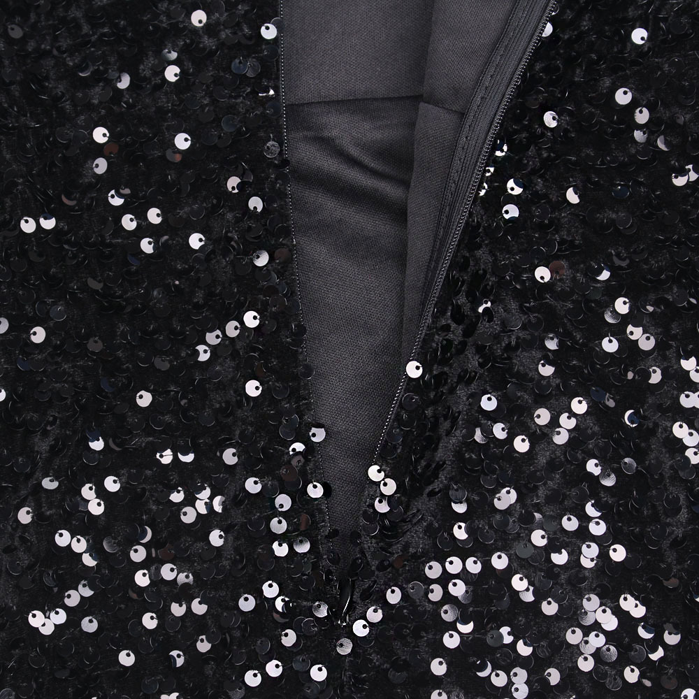 Long Sleeve Sequin Stretch Velvet Mermaid Evening Dress