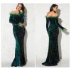 Feather Off-Shoulder Sequin Velvet Stretch Mermaid Evening Party Dress