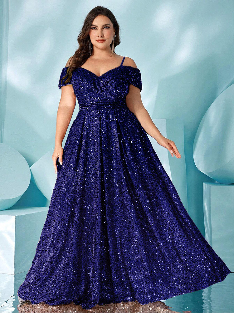 Plus Size Velvet Sequin Spaghetti Strap Evening Gown 2025 Summer Slimming Dress