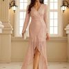 Elegant VNeck Long Sleeve Sequin Long Evening Dress Wedding Guest Cocktail