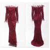 Feather Off-Shoulder Sequin Velvet Stretch Mermaid Evening Party Dress