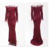 Feather Off-Shoulder Sequin Velvet Stretch Mermaid Evening Party Dress