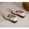 Womens Lolita Mary Jane Round Toe Bow Buckle Waxed Leather Low Heel Breathable