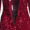 Sequin Velvet Long Sleeve V-Neck Mermaid Evening Gown Formal Party Dress