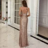 V-Neck Sequin Strap Backless High Slit Maxi Party Dress