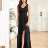 Womens Elegant Sequin Evening Cocktail Dress Deep-V Asymmetric Slit Slim