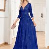 Sequin Evening Dress Women Long Sleeve V-Neck Elegant Maxi Gown