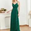 Spaghetti Strap V-Neck Sequin Evening Dress Bridesmaid Party Wedding Plus Size