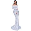 Sequin Dress Feather Off Shoulder Long Sleeve Mermaid Evening Gown