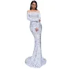 Sequin Dress Feather Off Shoulder Long Sleeve Mermaid Evening Gown