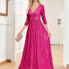 Sequin Evening Dress Women Long Sleeve V-Neck Elegant Maxi Gown