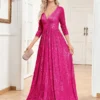 Womens Sequin V-Neck Long Sleeve Slim Maxi Evening Dress