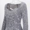 Sequin Velvet Long Sleeve V-Neck Mermaid Evening Gown Formal Party Dress