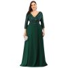 Plus Size Sequin V-Neck 3/4 Sleeve Evening Dress