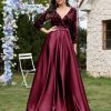 Plus Size V-neck Sequin Dress Velvet Long Sleeve Evening Gown