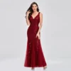 Elegant Deep V-Neck Evening Dress Gown with Embroidered Sequins