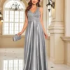 Deep-V Sleeveless Sequin Elegant Evening Gown Bridesmaid Plus Size