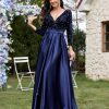 Plus Size V-neck Sequin Dress Velvet Long Sleeve Evening Gown