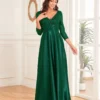 Sequin V-Neck Long Sleeve Satin Evening Gown Plus Size