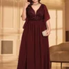Elegant Plus Size V-Neck Sequin Chiffon Maxi Evening Dress