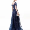 Navy Blue Lace Sleeveless High Waist Long Evening Gown Elegant Party Dress