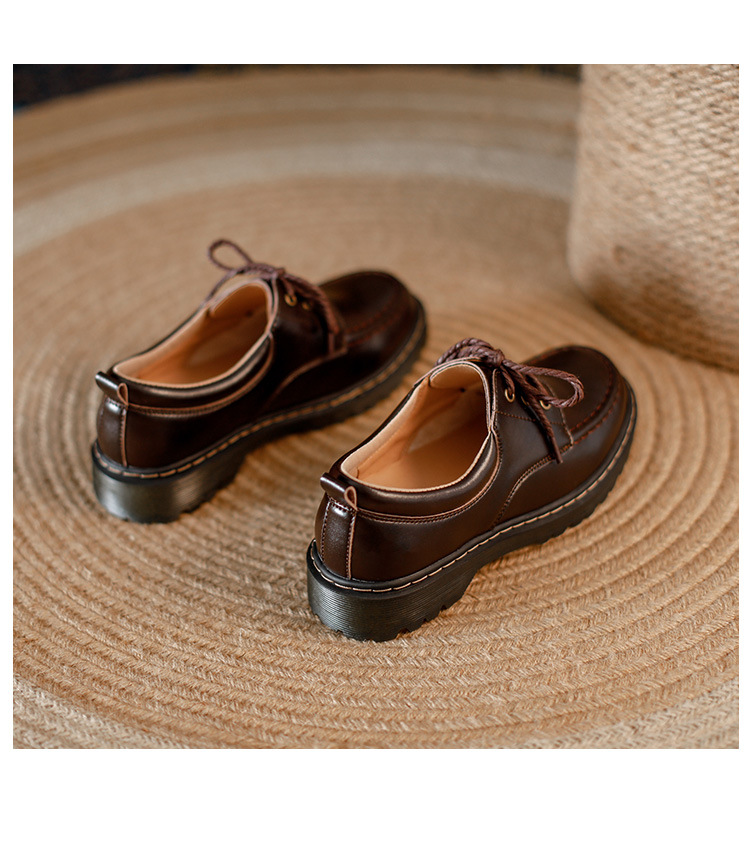 Womens Preppy Round Toe Lace-Up Leather Platform Shoes Oxfords