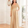 Sequin V-Neck Long Sleeve Satin Evening Gown Plus Size