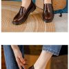 Womens Retro Round Toe Leather Loafer Flats Shoes Slip On Casual All Season