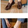 Womens Retro Round Toe Leather Loafer Flats Shoes Slip On Casual All Season