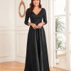 Sequin V-Neck Long Sleeve Satin Evening Gown Plus Size